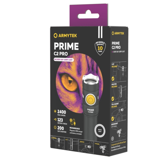 Lampe torche Armytek Prime C2 Pro Magnet F08101C - 2 400 lm - lumière froide - batterie 18650