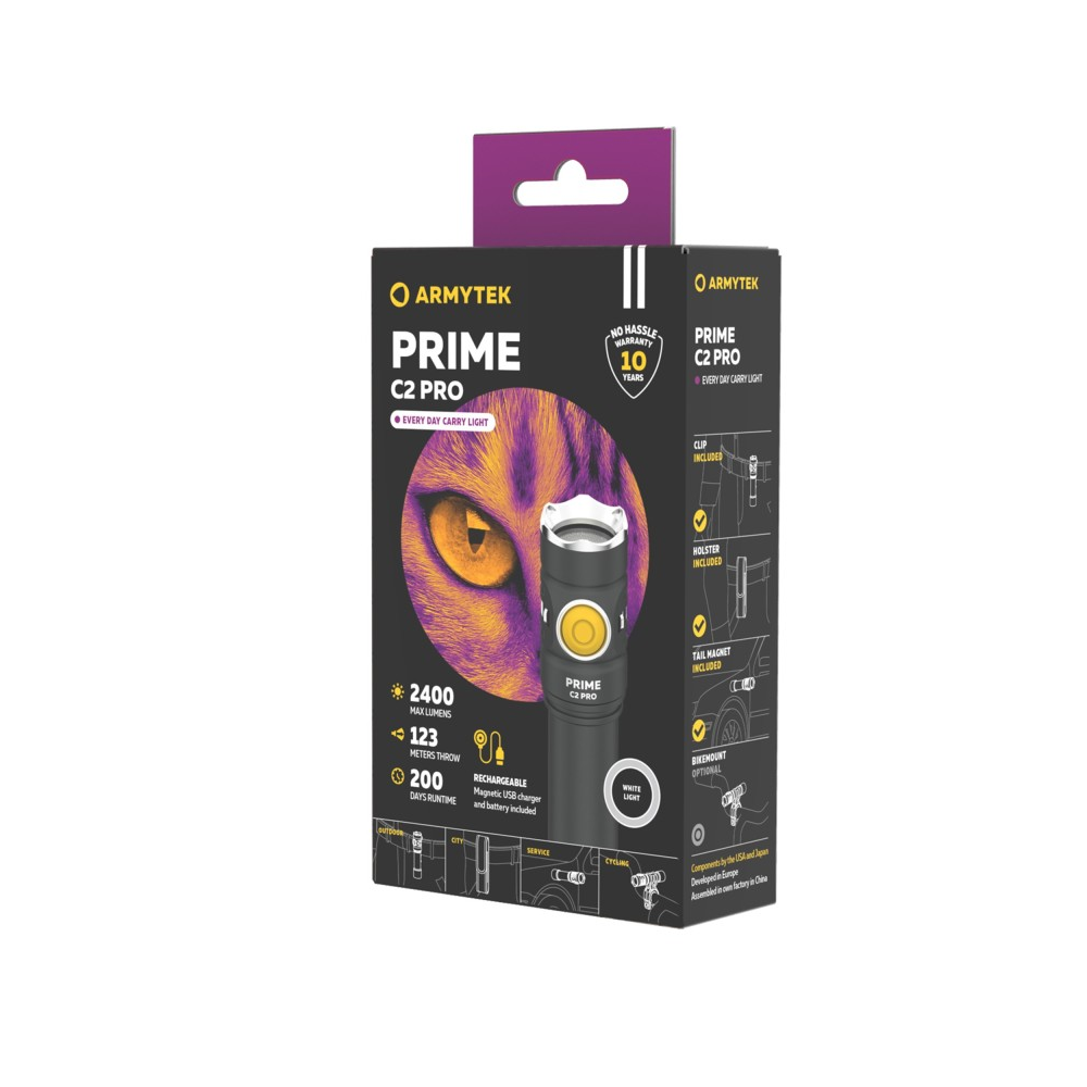 Lampe torche Armytek Prime C2 Pro Magnet F08101C - 2 400 lm - lumière froide - batterie 18650