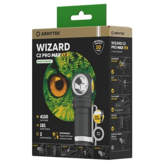 Lampe frontale Armytek Wizard C2 Pro Max LR F06702C - 4 150 lm - lumière froide - batterie 21700