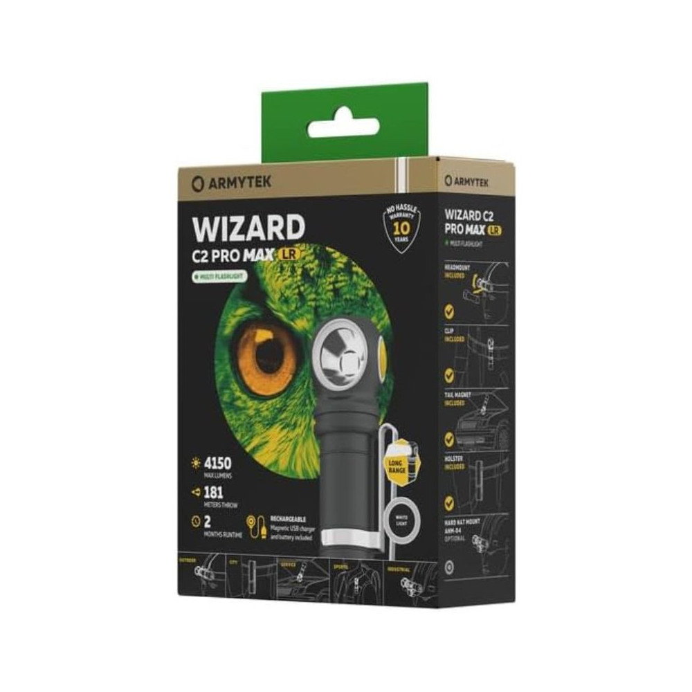 Lampe frontale Armytek Wizard C2 Pro Max LR F06702C - 4 150 lm - lumière froide - batterie 21700