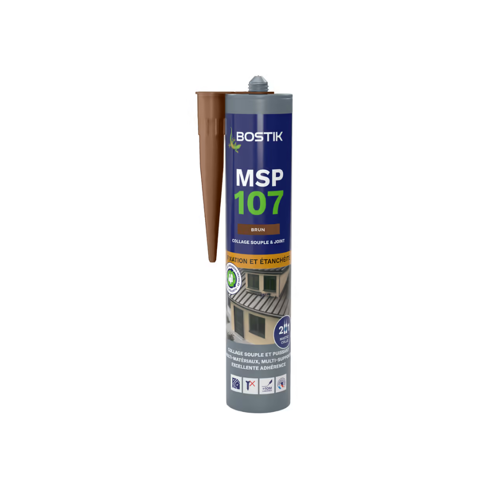 Mastic MS polymère fixation et étanchéité Bostik MSP107-BRUNx12 - 290 ml - Brun - Lot de 12