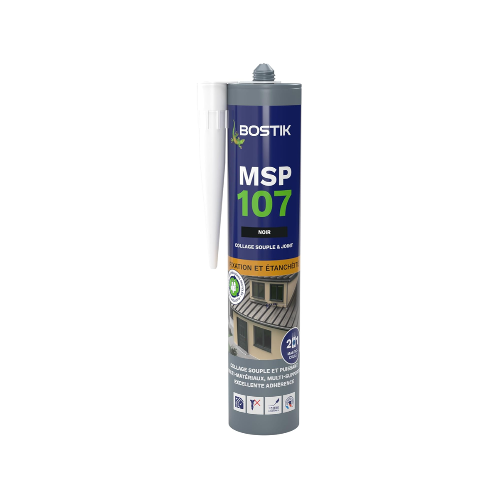 Mastic MS polymère fixation et étanchéité Bostik MSP107-NOIRx12 - 290 ml - Noir - Lot de 12