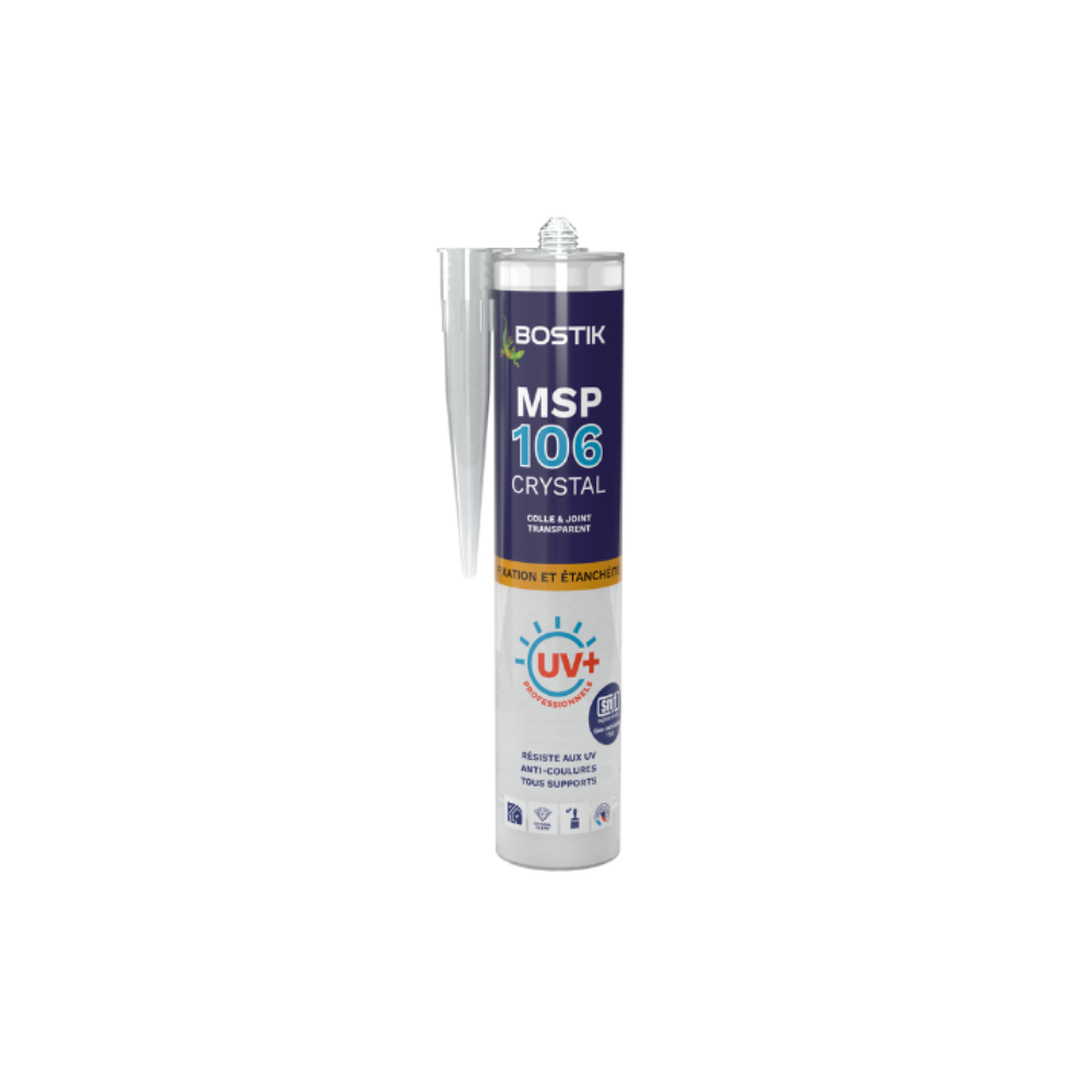Mastic MS polymère fixation et étanchéité Bostik MSP106-TRANSx12 - 290 ml - Transparent - Lot de 12