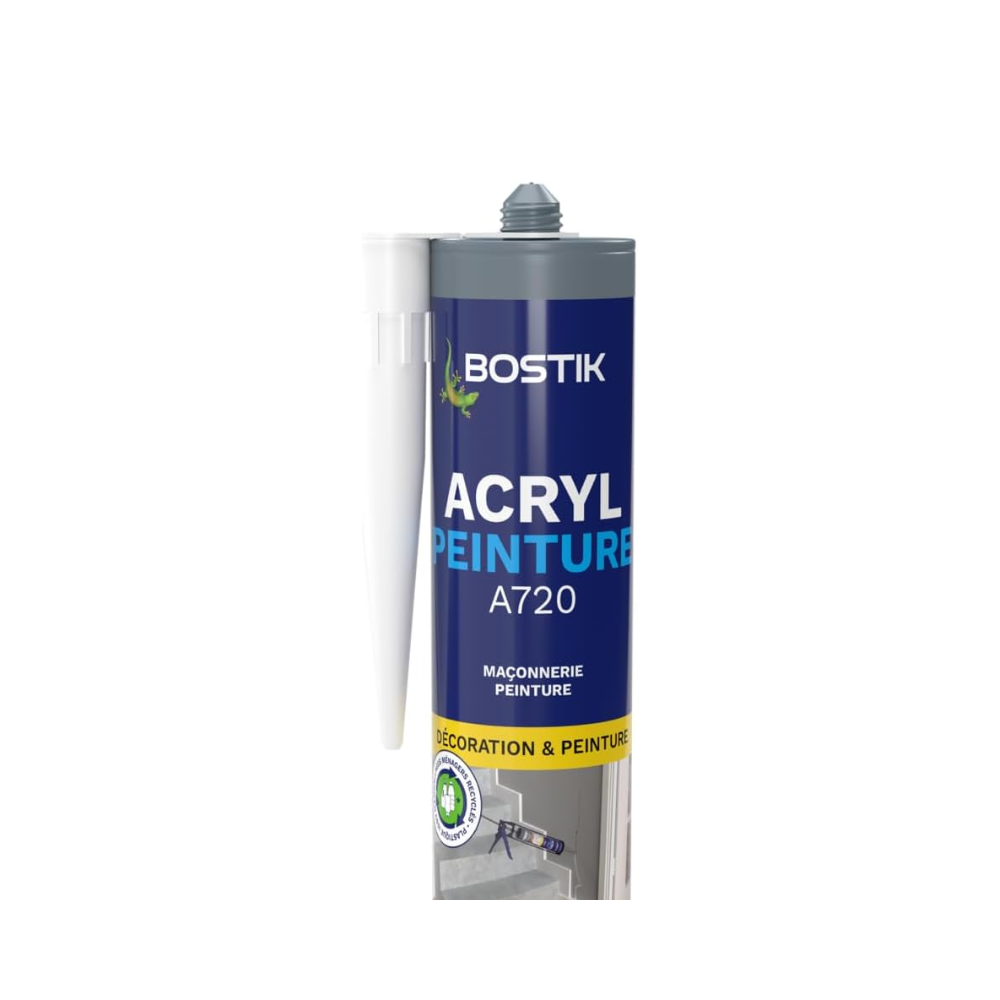 Mastic acrylique d'étanchéité peignable Bostik ACRYL-PEINTURE-BLCx12 - 310 ml - Blanc - Lot de 12
