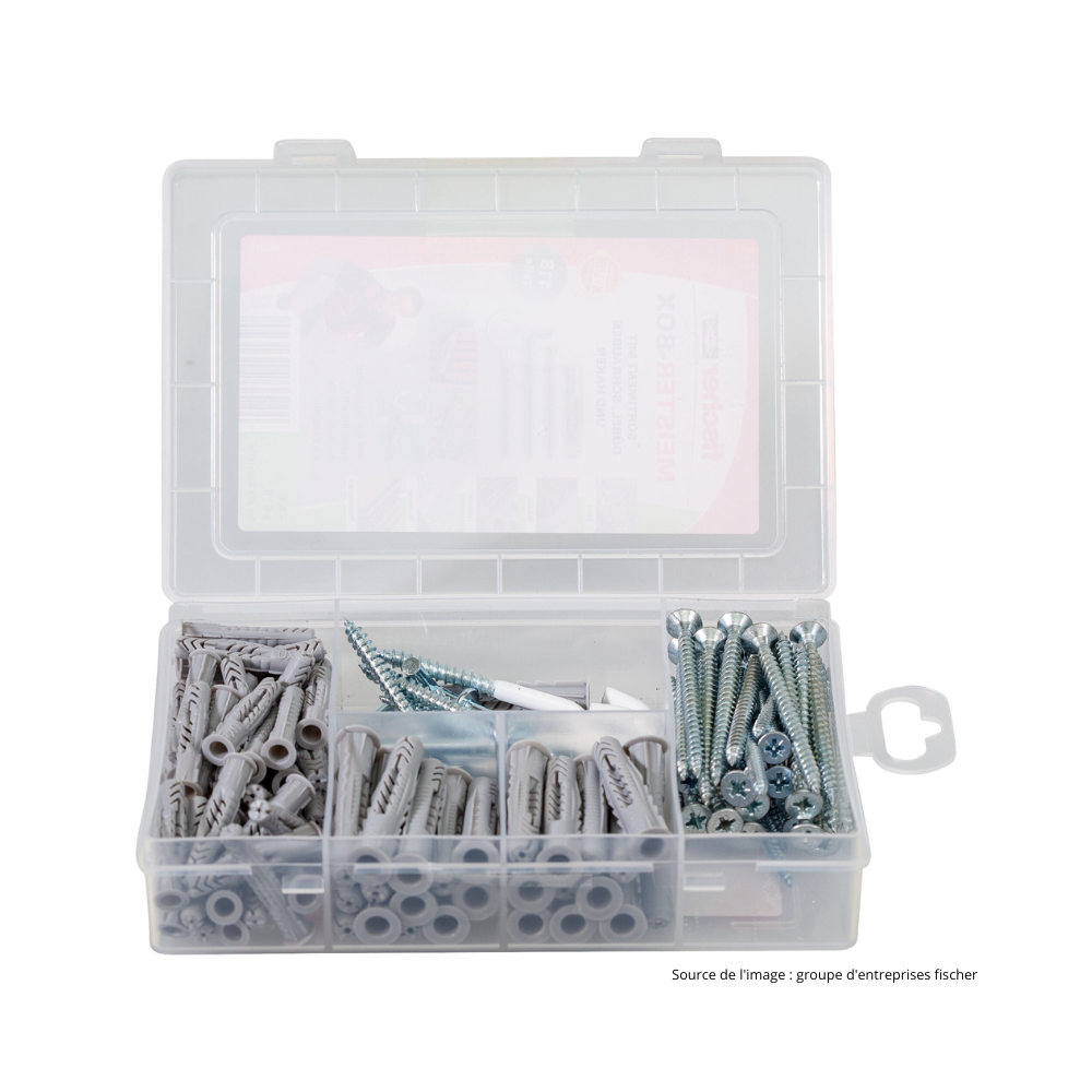 Coffret chevilles vis et crochets Fischer 513894 - UX - 118 pièces
