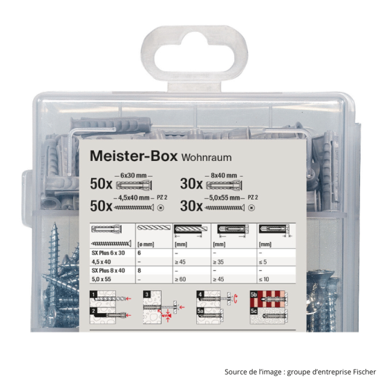 Coffret vis et chevilles Fischer 513777 - SX Plus 6 et 8 mm - 160 pièces