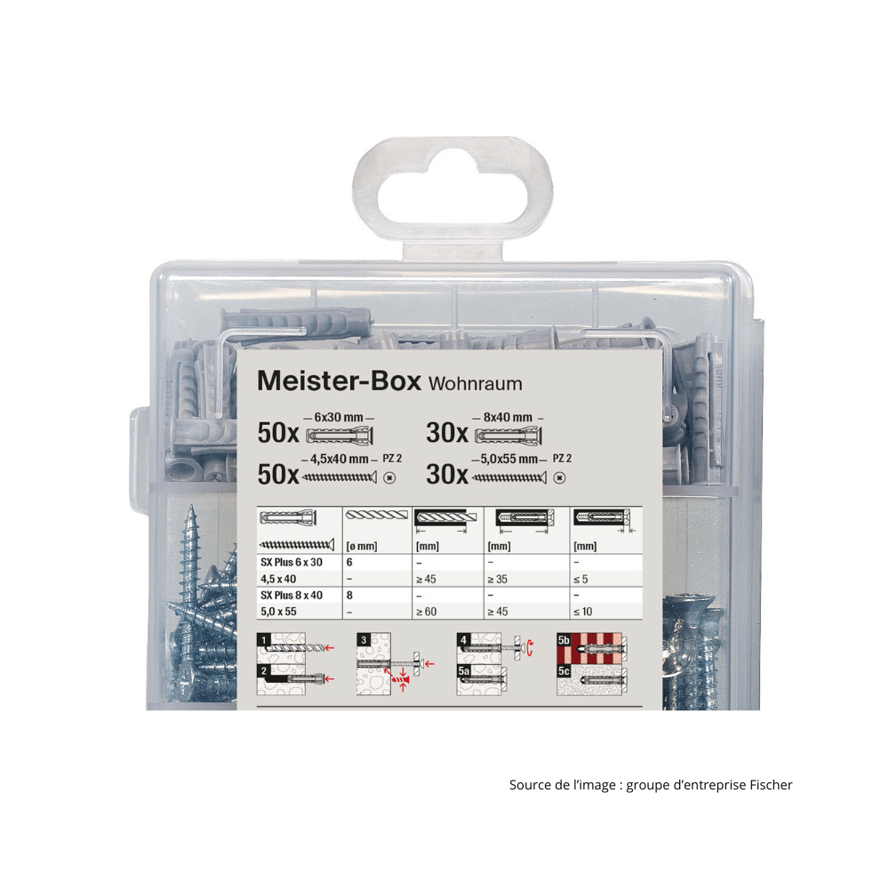 Coffret vis et chevilles Fischer 513777 - SX Plus 6 et 8 mm - 160 pièces