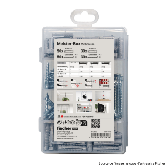 Coffret vis et chevilles Fischer 513777 - SX Plus 6 et 8 mm - 160 pièces