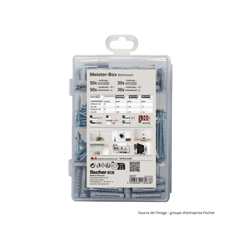 Coffret vis et chevilles Fischer 513777 - SX Plus 6 et 8 mm - 160 pièces