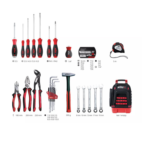 Sac à dos d'outils mécanicien Wiha 45529 - 41 pièces - tournevis, pinces, clés à cliquet
