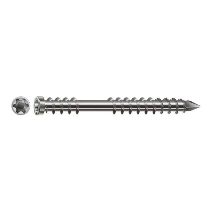 Vis de terrasse SPAX 5 x 60 mm - filetage de fixation - tête cylindrique - T-STAR plus T25 - pointe CUT - inox A2 - boîte de 360
