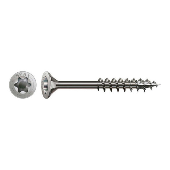 Vis inox SPAX 5 x 60 mm - filetage partiel - tête fraisée - T-STAR plus T20 - 4CUT - inox A2 - boîte de 90