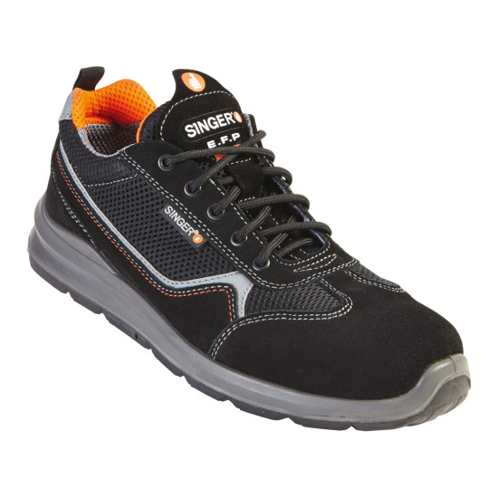 Chaussure de sécurité basse Singer Safety GENES - S1PL FO SR - sans métal - croûte velours et mesh - noir/orange