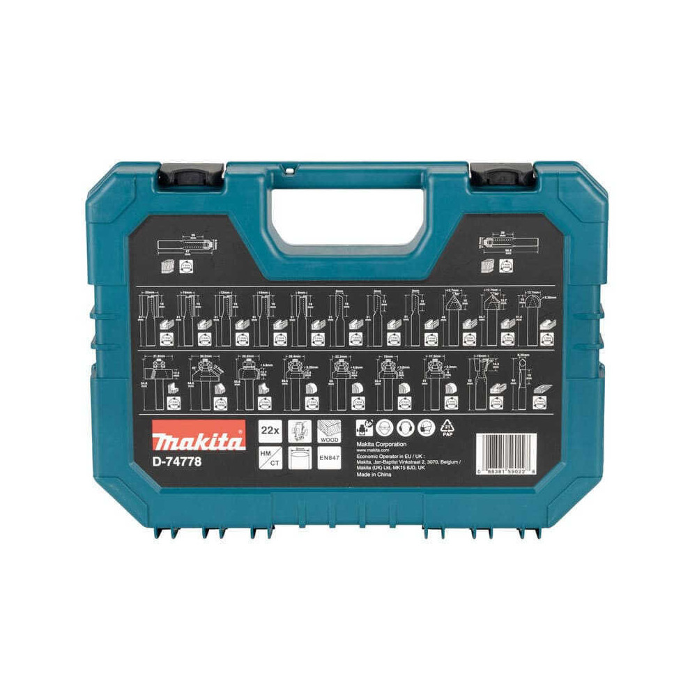 Coffret 22 fraises Makita D-74778 queue 8 mm