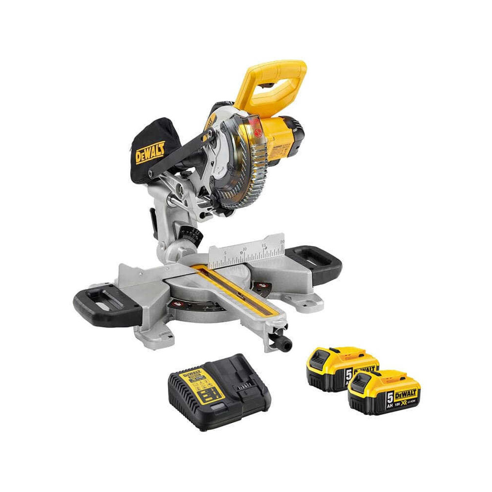 Scie à onglet radiale DeWalt DCS365P2-QW 2 x 5,0 Ah
