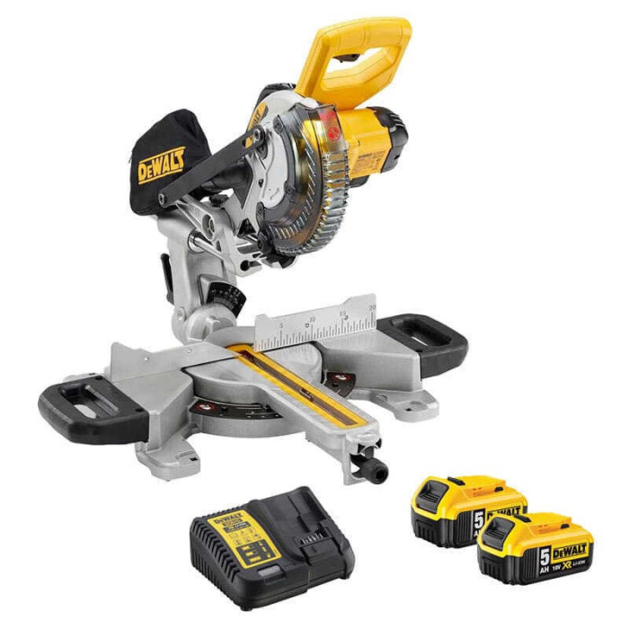 Scie à onglet radiale DeWalt DCS365P2-QW 2 x 5,0 Ah