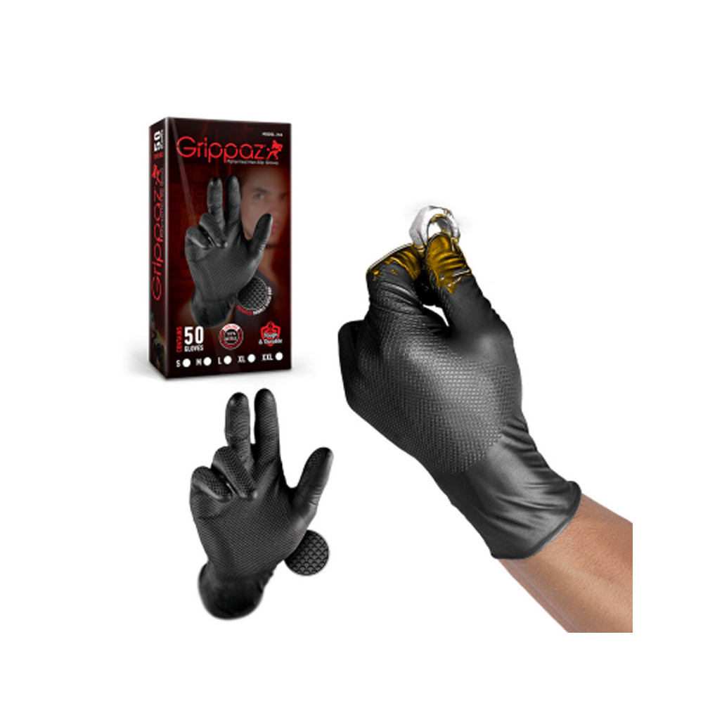 Gants nitrile noirs Grippaz taille L boîte de 50