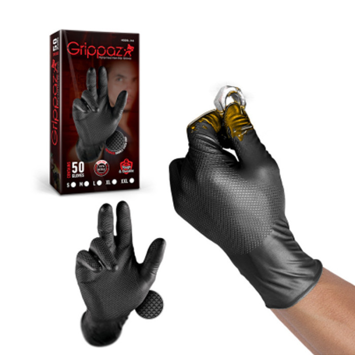 Gants nitrile noirs Grippaz taille L boîte de 50