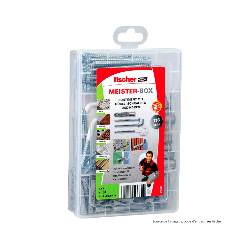 Coffret chevilles vis crochets 118 pièces Fischer 513894
