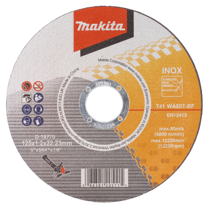 Disques à tronçonner Ø125 × 1,2 mm WA60T Makita D-18770-100