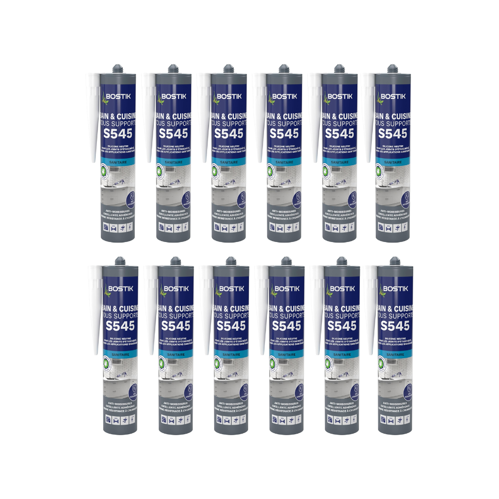 Silicone sanitaire translucide Bostik S545-TRANSx12 lot de 12
