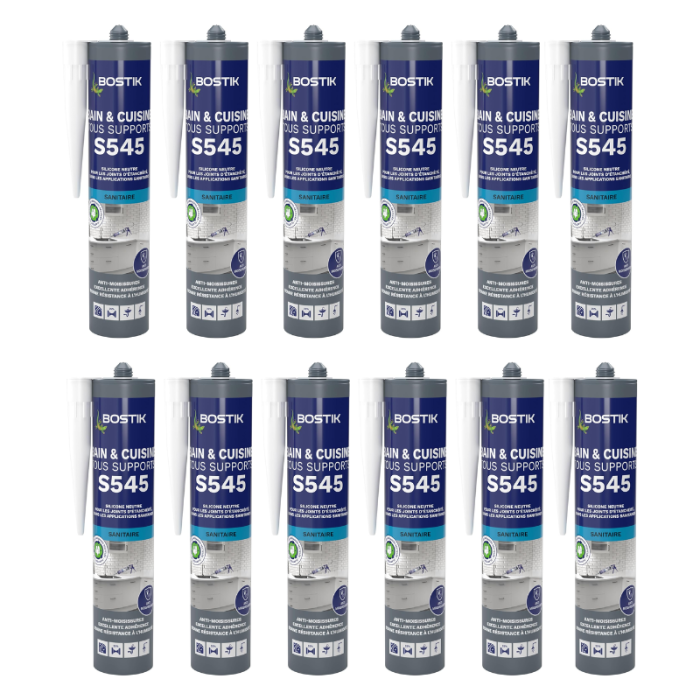 Silicone sanitaire translucide Bostik S545-TRANSx12 lot de 12