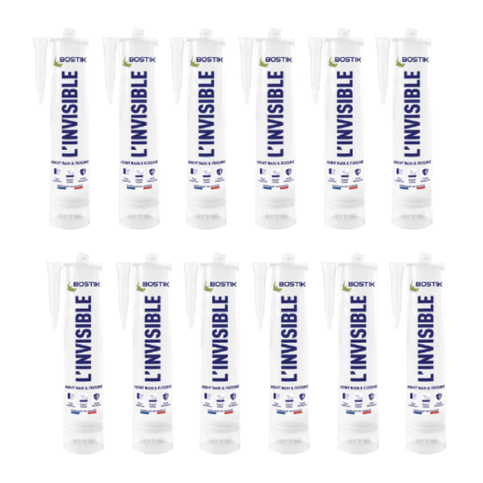 Mastic sanitaire transparent Bostik L-INVISIBLEx12 lot de 12