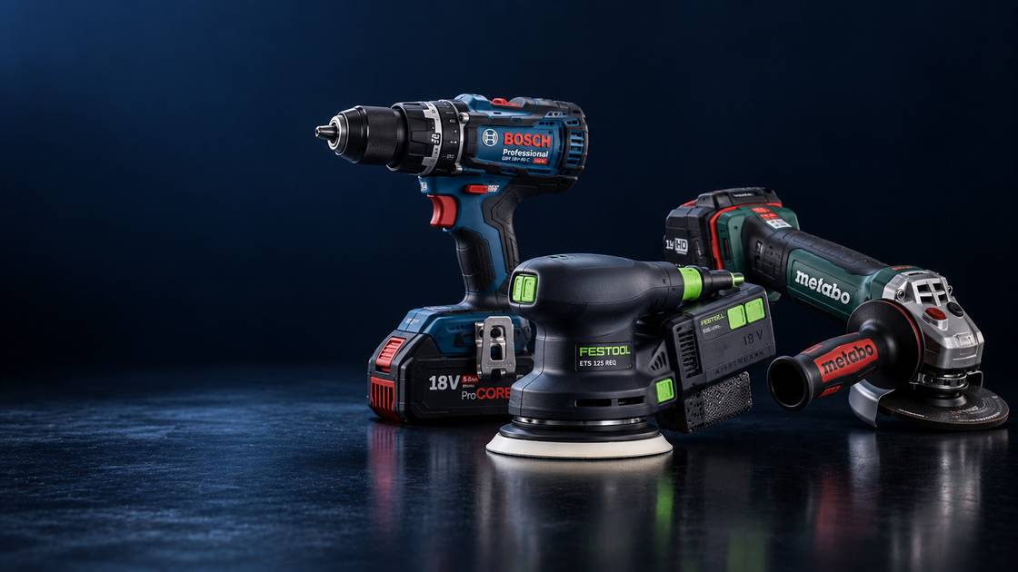 Perceuse-visseuse Bosch Professional 18V, ponceuse excentrique Festool et meuleuse d'angle Metabo